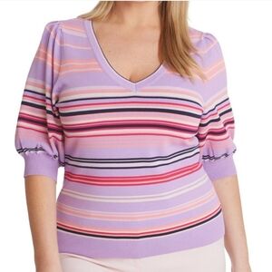 nwt Adyson Parker sweater 2X lilac stripe short sleeve v-neck knit top new